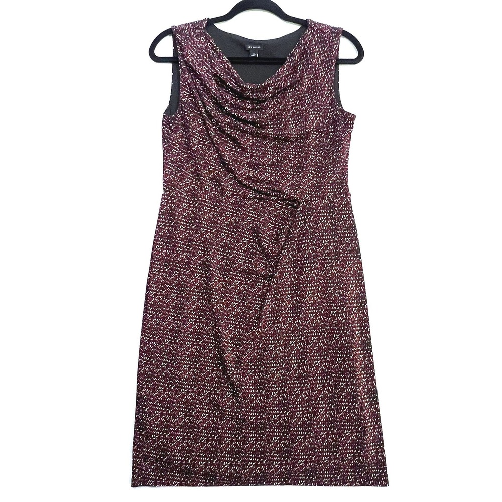 Ann Taylor Sheath Dress Cowl Neck Draped‎ Front Speckled Burgundy Womens 4